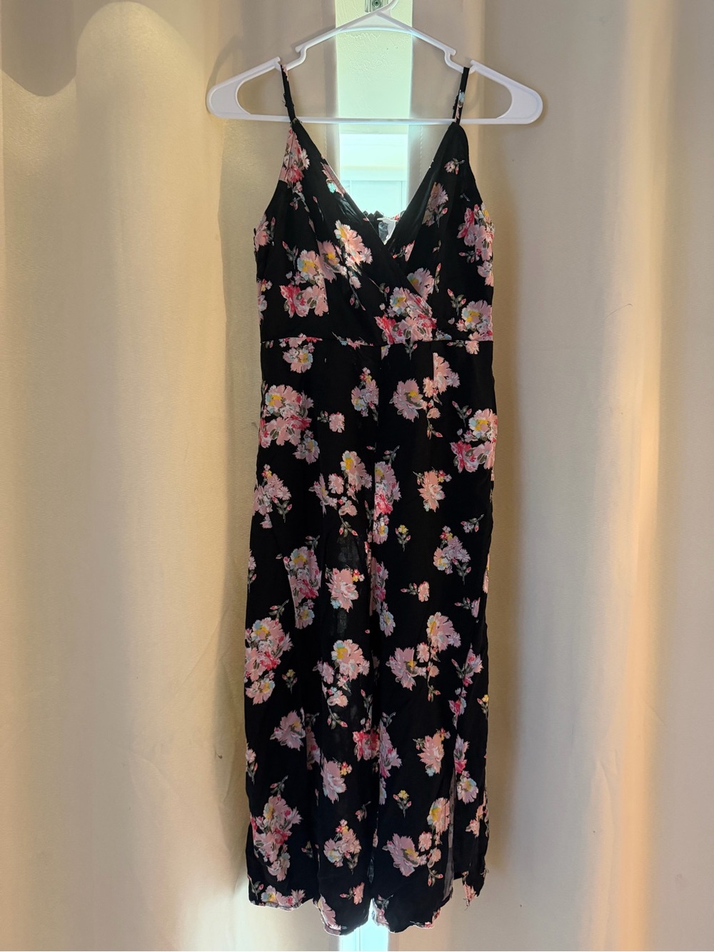 Xhilaration Black Midi Dress with Pink Floral Print